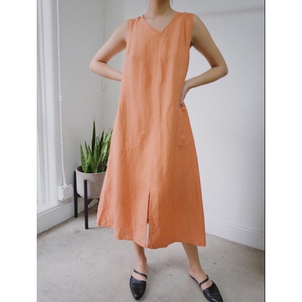 Selva / Negra Luz Linen Midi Dress Lagenlook Orange Coral Women's Size 8